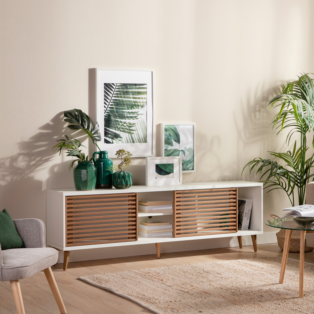 Mueble 180 natural y blanco de estilo nórdico Palm | Klasthome