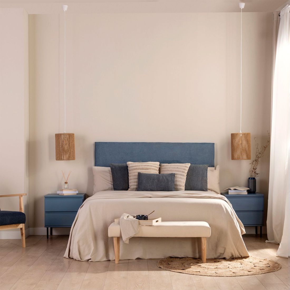 Cabecero cama tapizado, Valido para cama 135 y 150 cm , Color: Chocolate,  Medidas: 155 x 55