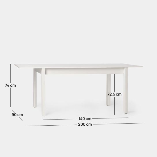 Mesa de comedor rectangular extensible 140/200 blanca Gassi