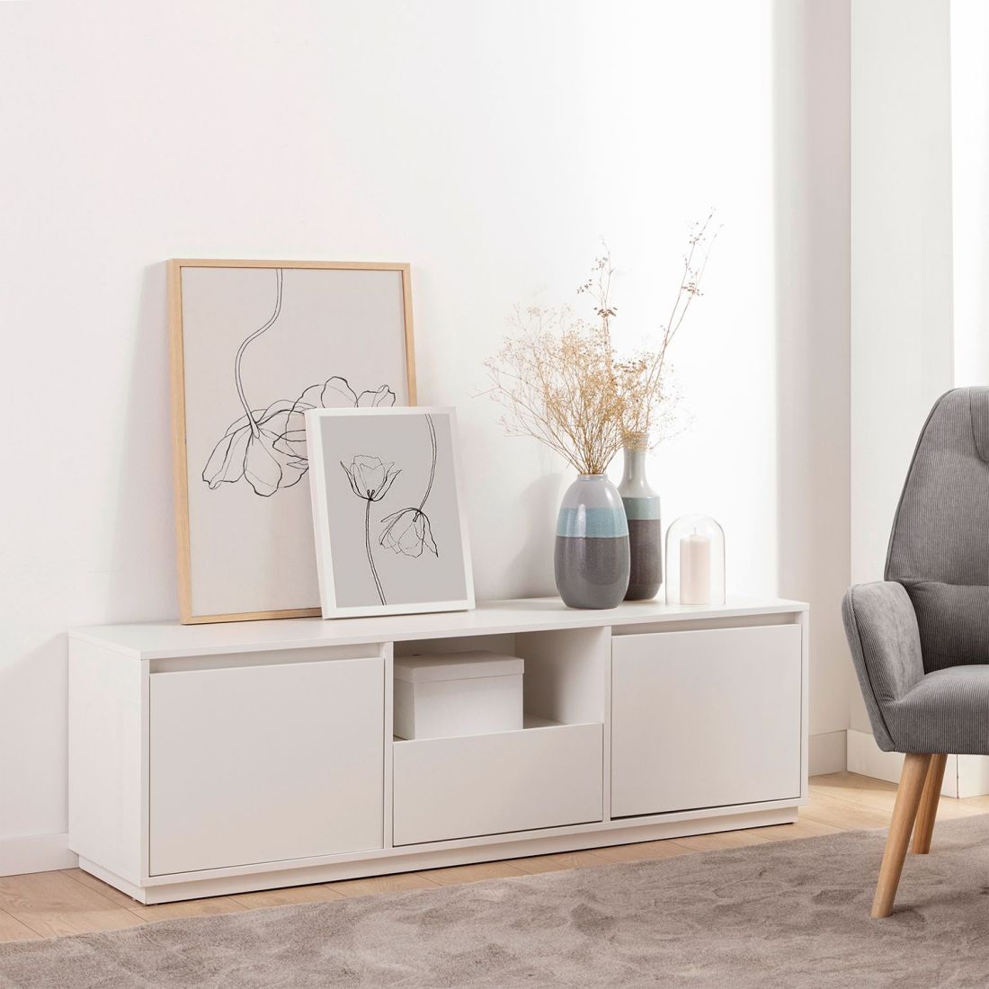 Mueble TV de 150 color blanco de estilo nórdico Oslo