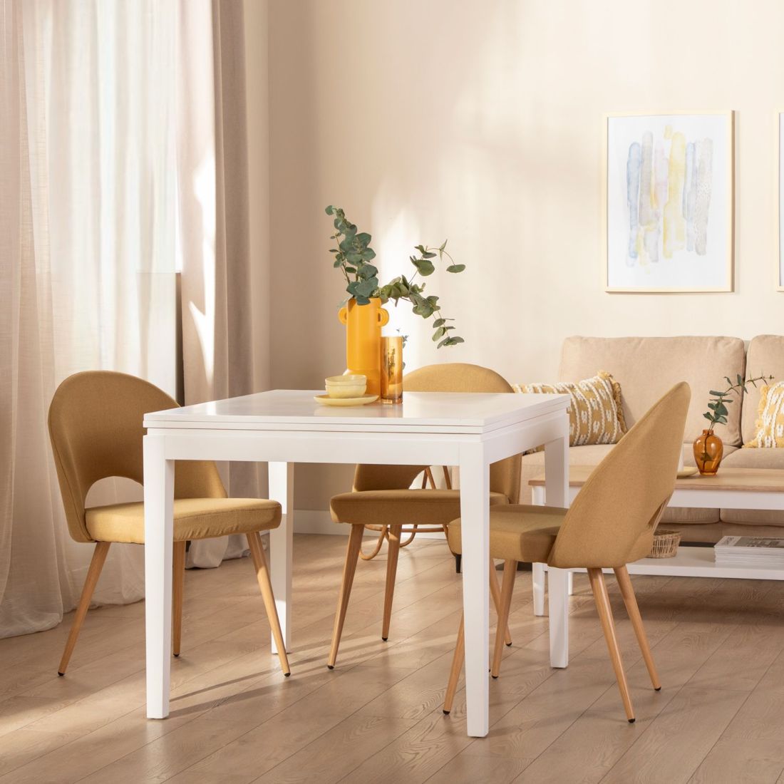 Mesa de comedor extensible blanco/madera clara 140/180 x 90 cm SOLA 