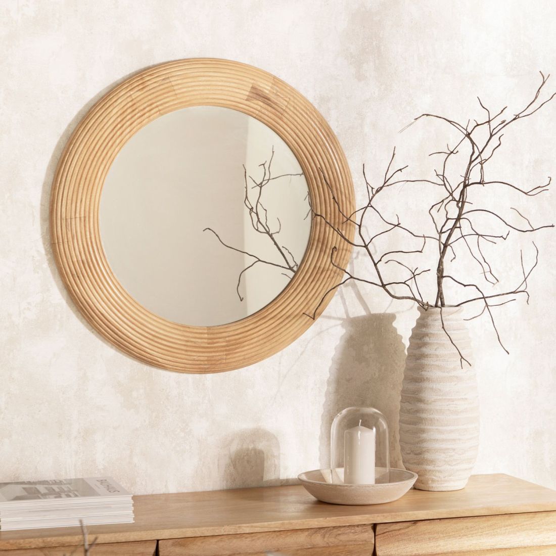Espejo redondo de pared Ø68 en madera de mango Aura