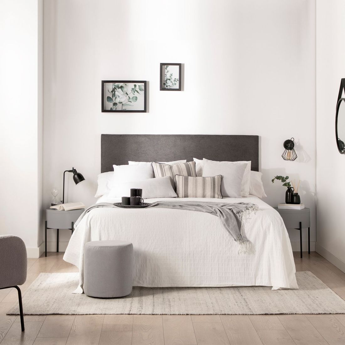 Cabecero tapizado para cama de 135, 150 y 160 color gris oscuro Malta