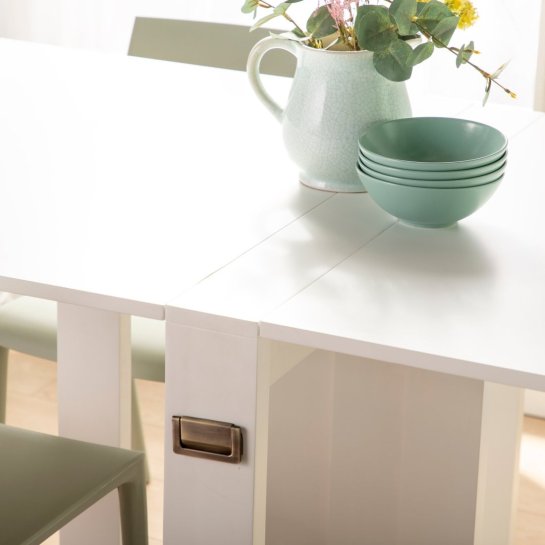 Tan mesa de comedor plegable rectangular 88/160 de madera blanca | Banak