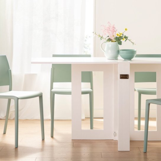 Mesa de comedor plegable rectangular lacada en blanco Anika