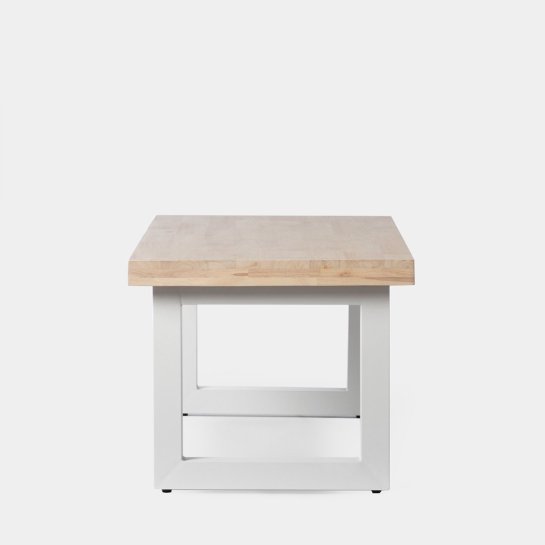 Mesa de centro elevable en madera de roble con pata metálica blanca Alys