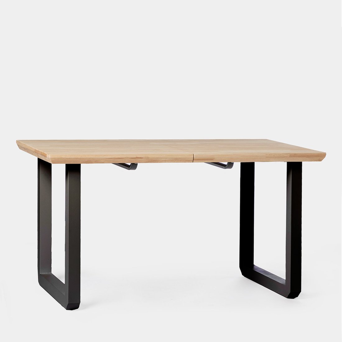 Mesa comedor extensible de madera natural y metal blanco, 140-180/220 x 80  x 77 cm