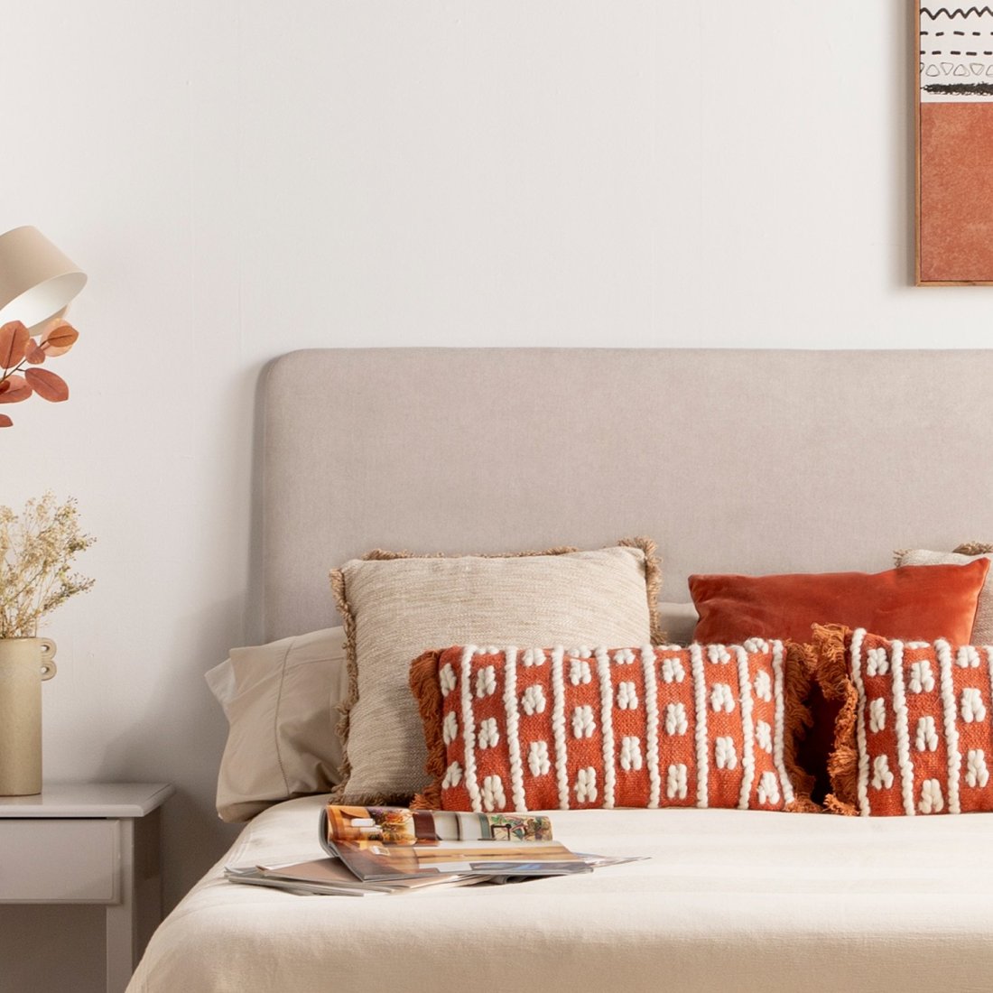 Cabecero tapizado para cama de 135, 150 y 160 color beige Magali
